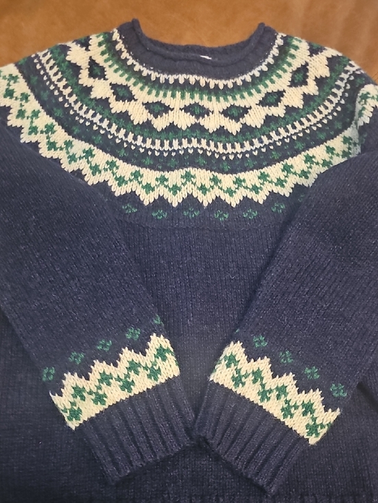 L.L. Bean Sweaters - L.L.Bean Navy Fair Isle Sweater with Cream & Green Accents